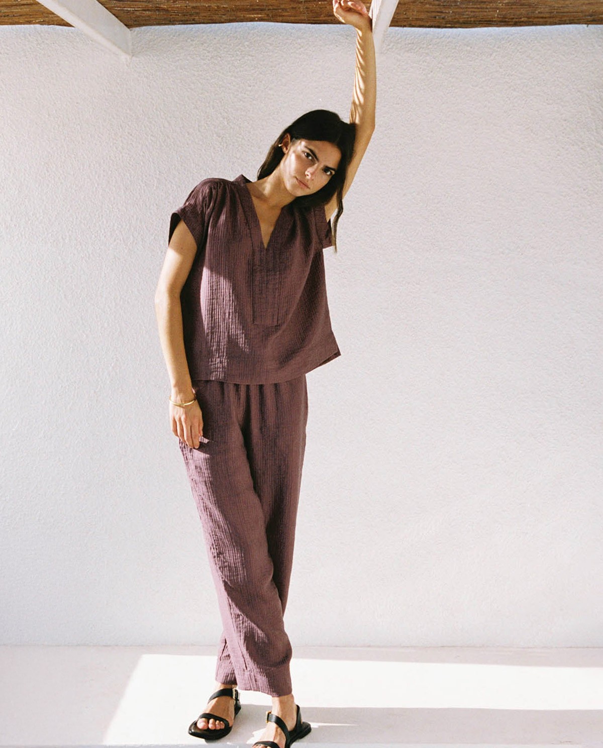 Wide-leg trousers with eggplant ripples - Wide-leg trousers 1