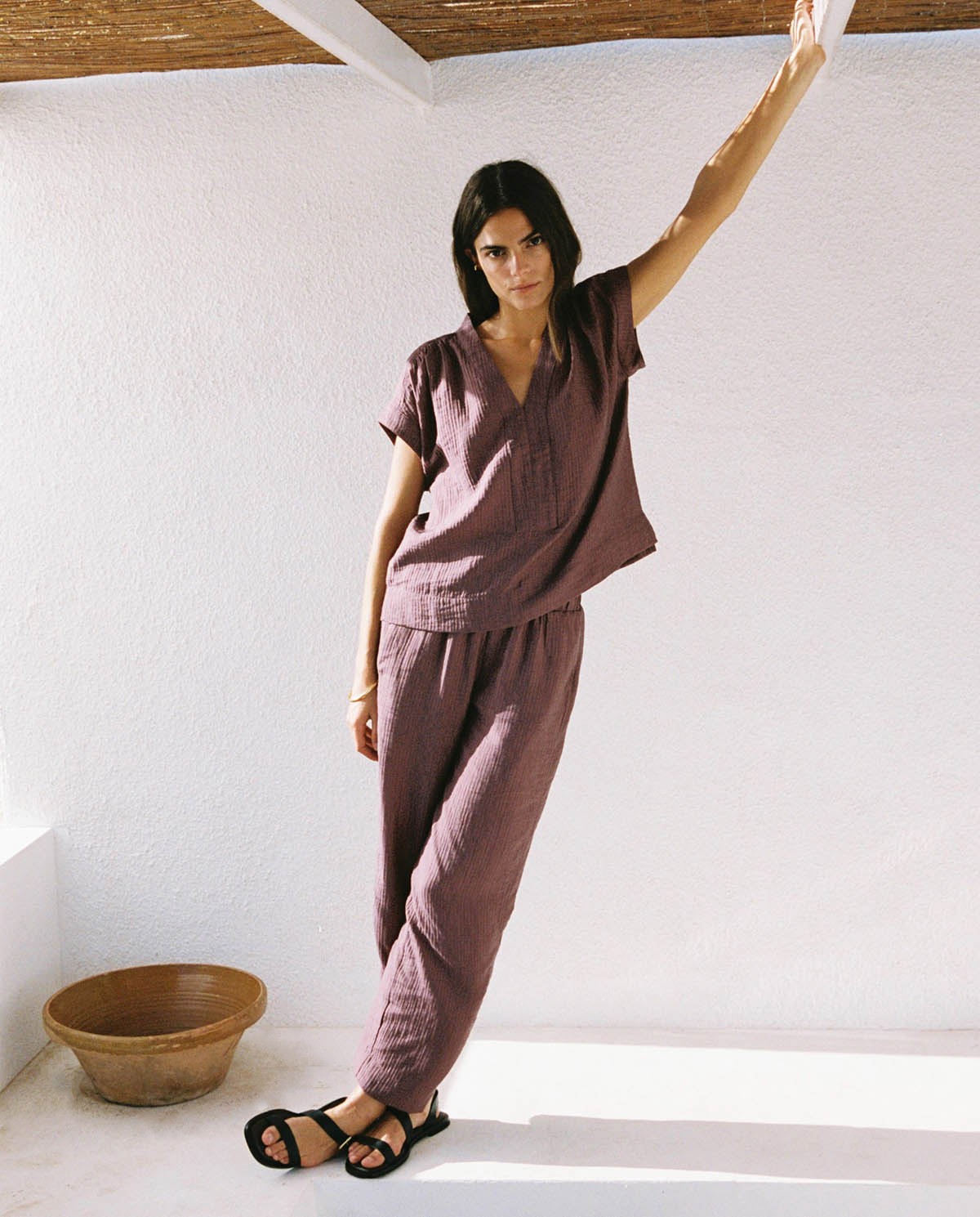 Wide-leg trousers with eggplant ripples - Wide-leg trousers