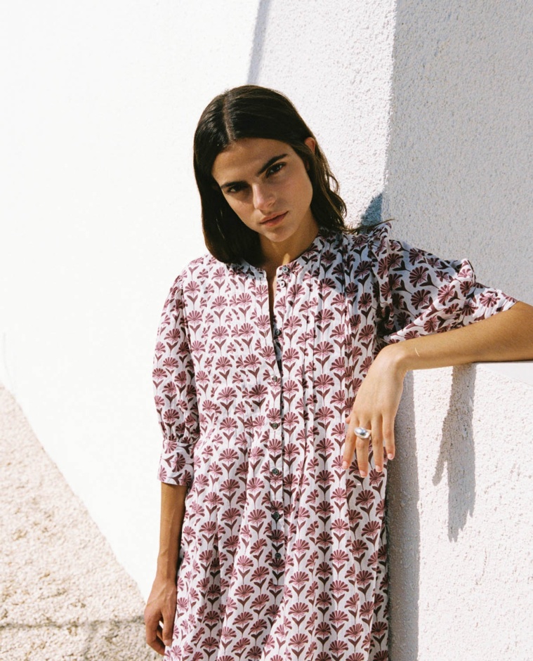 Vestido midi algodón rosa - Vestido midi tejido<strong> 100% </strong><strong>algodón</strong>