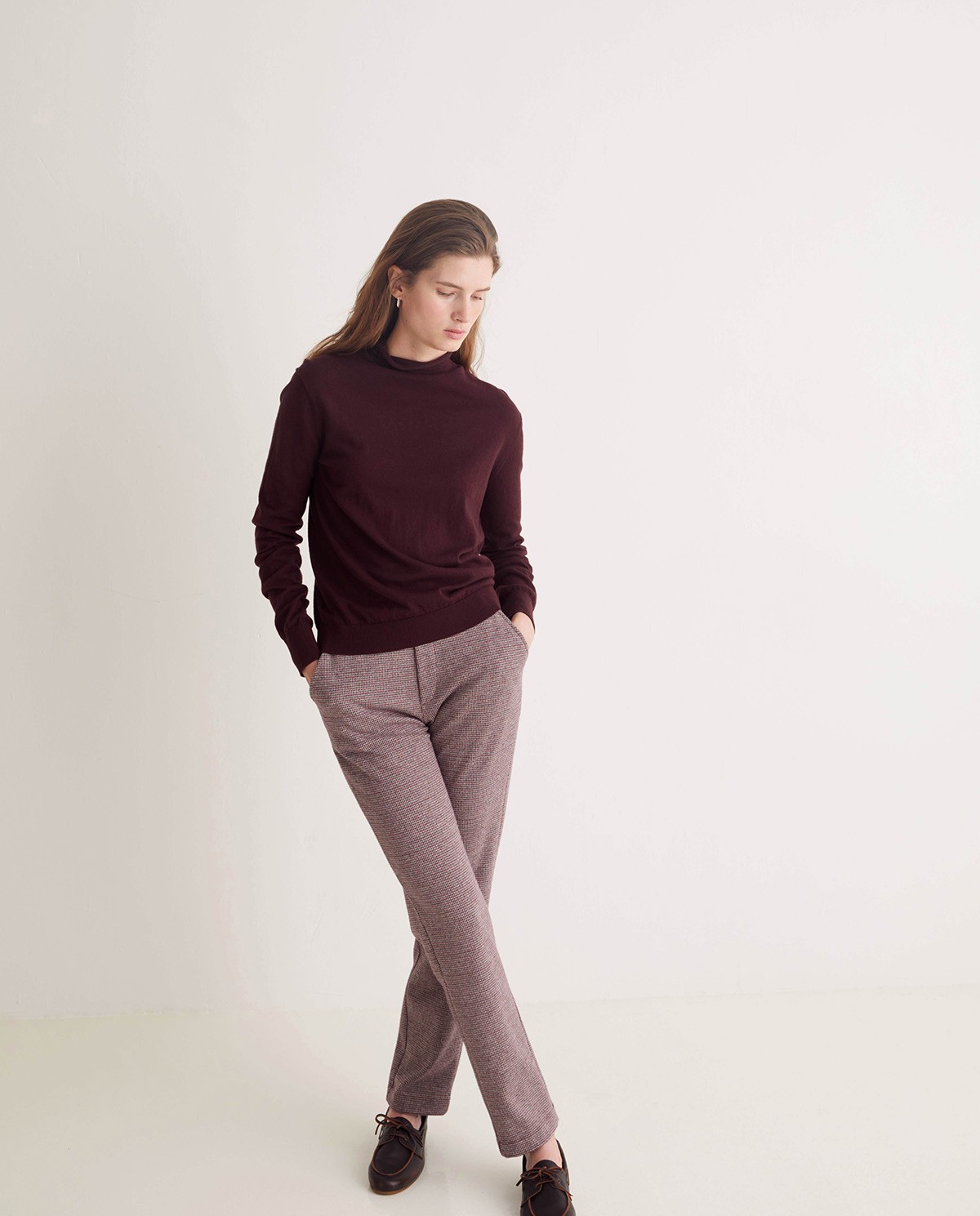 Pantalones algodón regular fit berenjena - Pantalones rectos 3