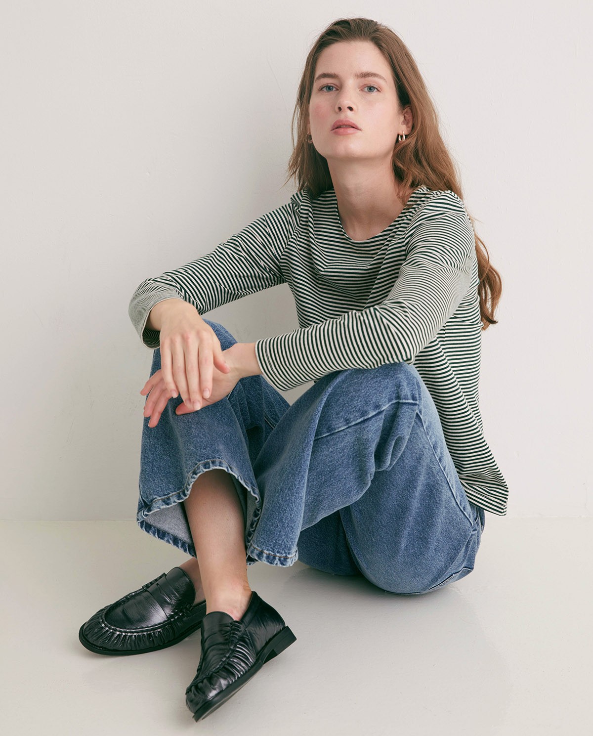 Forest green striped organic cotton T-shirt - 100% organic cotton T-shirt 1