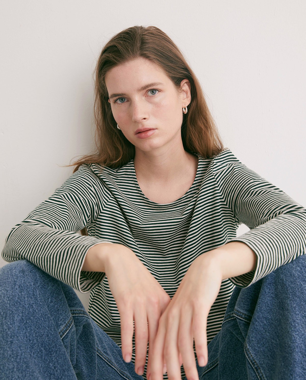 Forest green striped organic cotton T-shirt - 100% organic cotton T-shirt