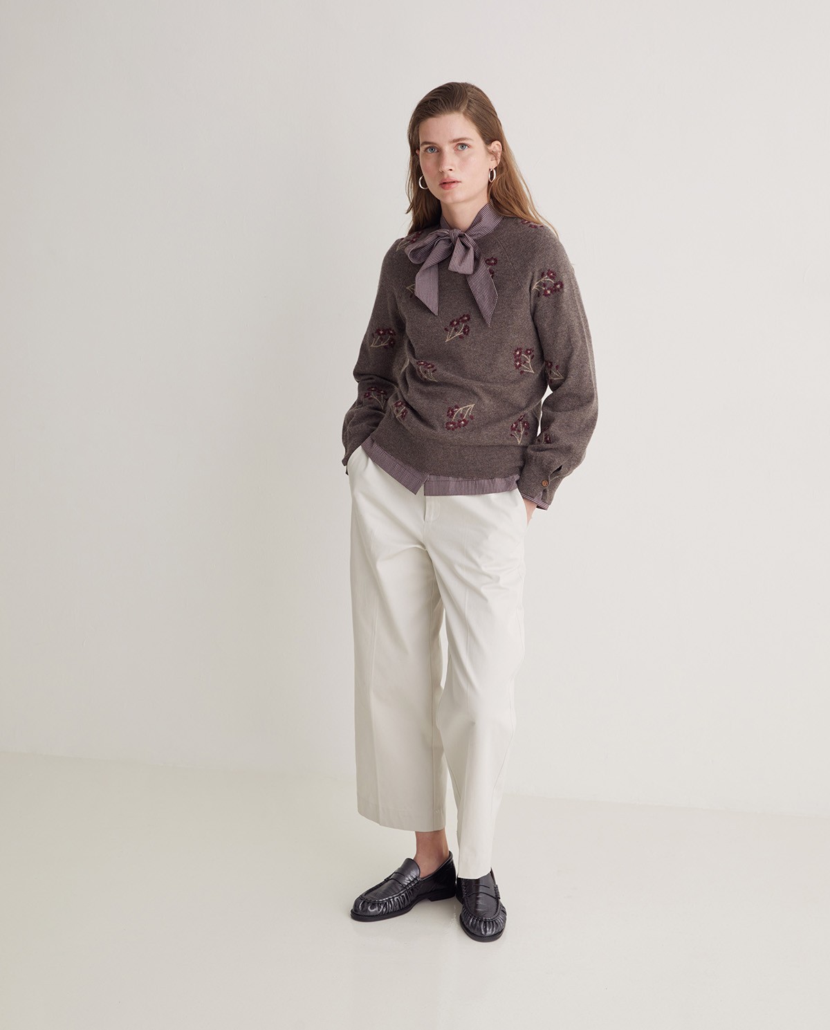Ecru 100% cotton regular-fit trousers woman Yerse - Front view 1
