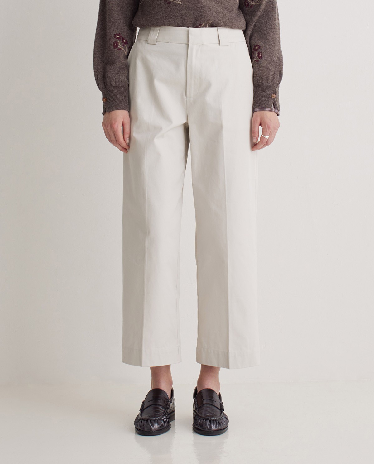 Ecru 100% cotton regular-fit trousers woman Yerse - Front view 2