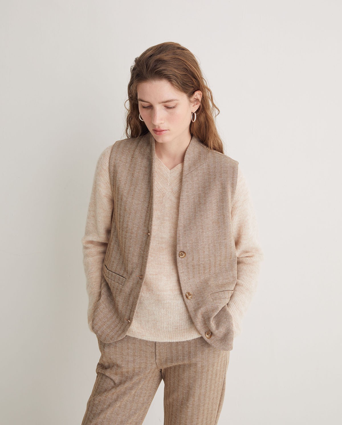 Gilet en tricot à chevrons camel - Gilet en tricot 1