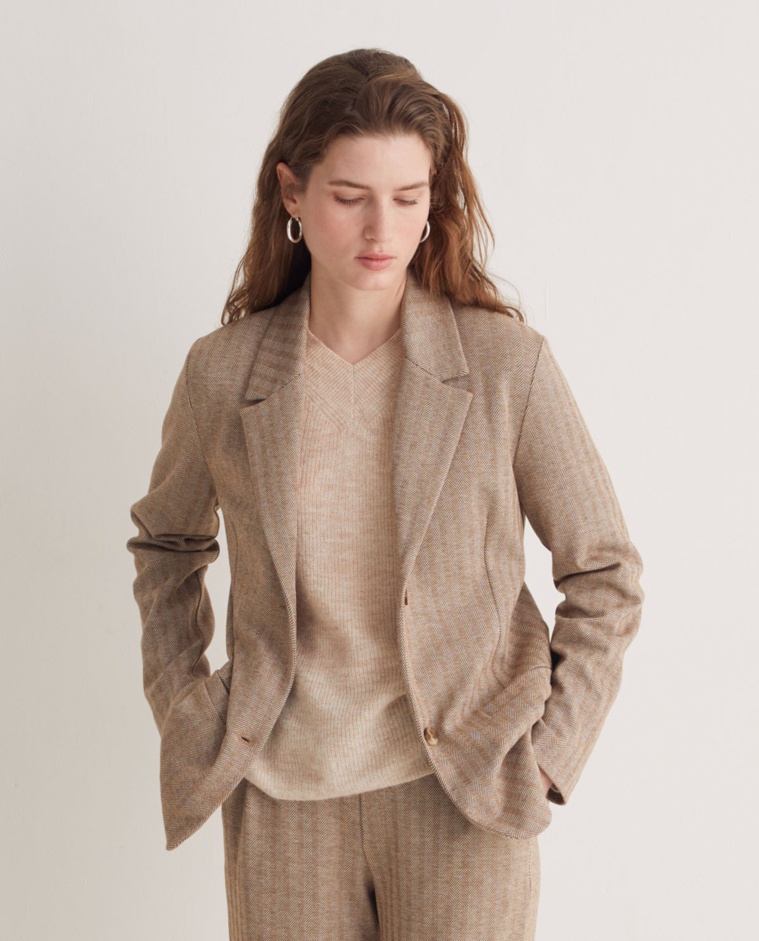 Camel herringbone knit blazer - Knit blazer