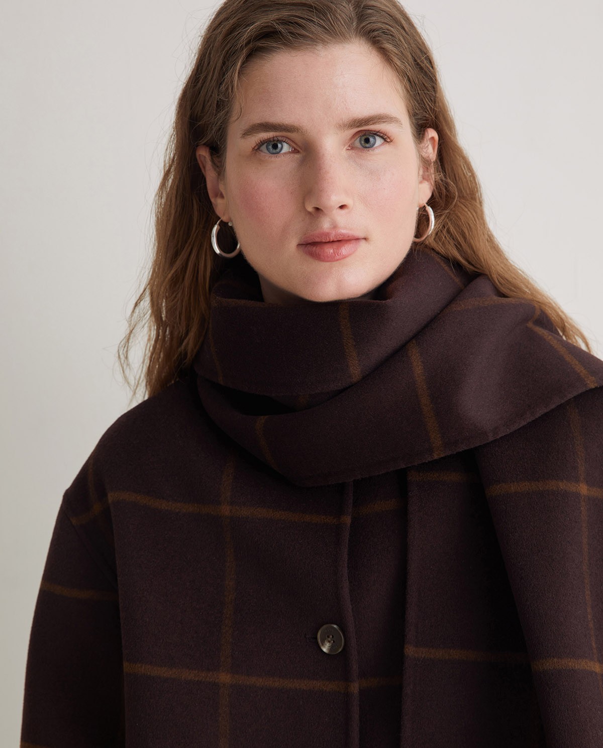 Brown wool blend coat with scarf - Coat with non-removable scarf 5
