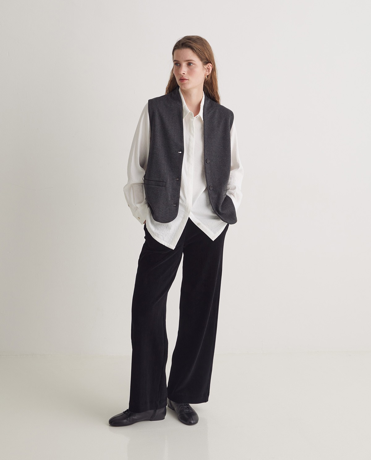 Black cotton blend wide leg corduroy pants - Knitted corduroy pants 6