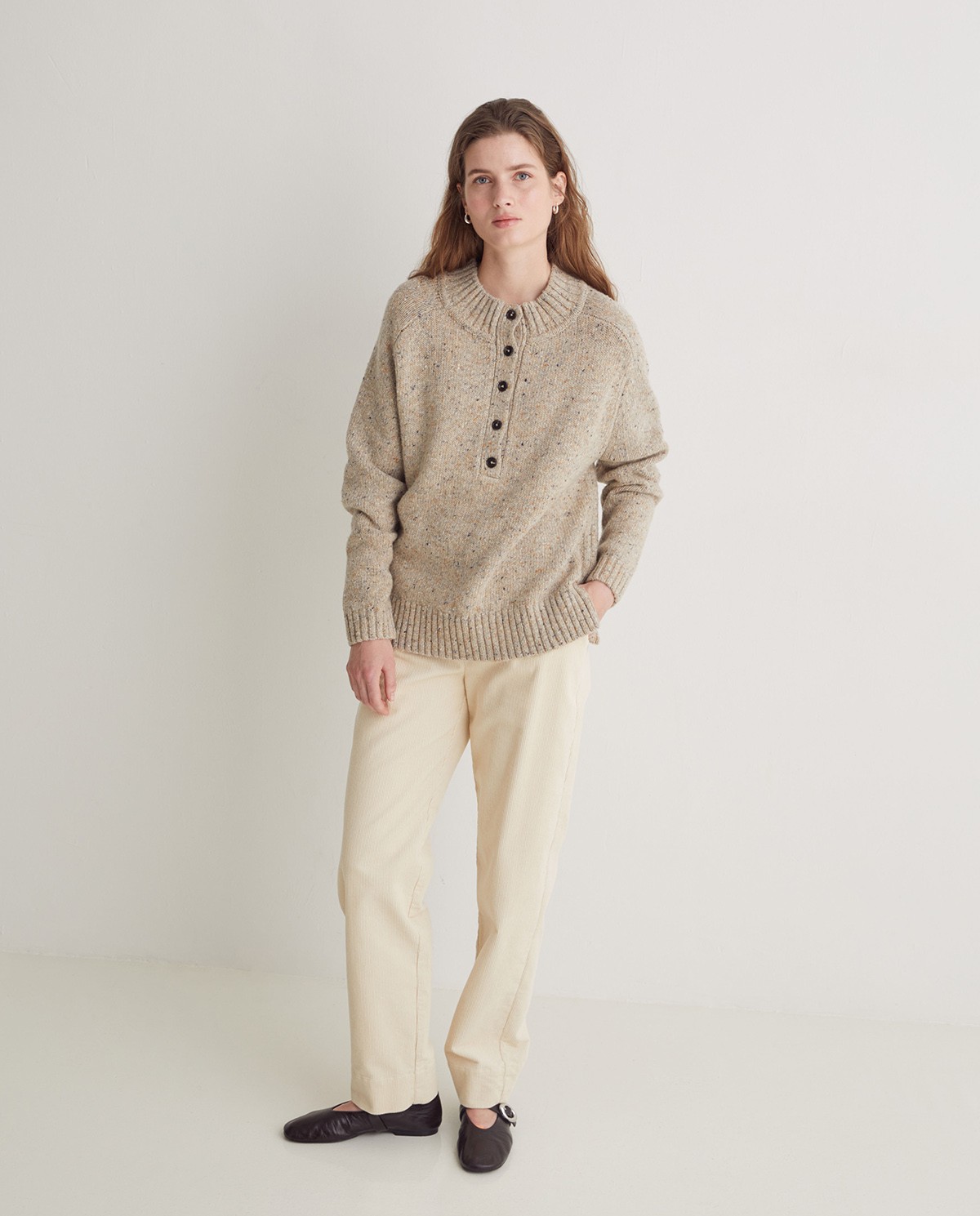 Jersey lana de merino botones beige - Jersey mezcla de lana de merino, fibras recicladas y alpaca 5