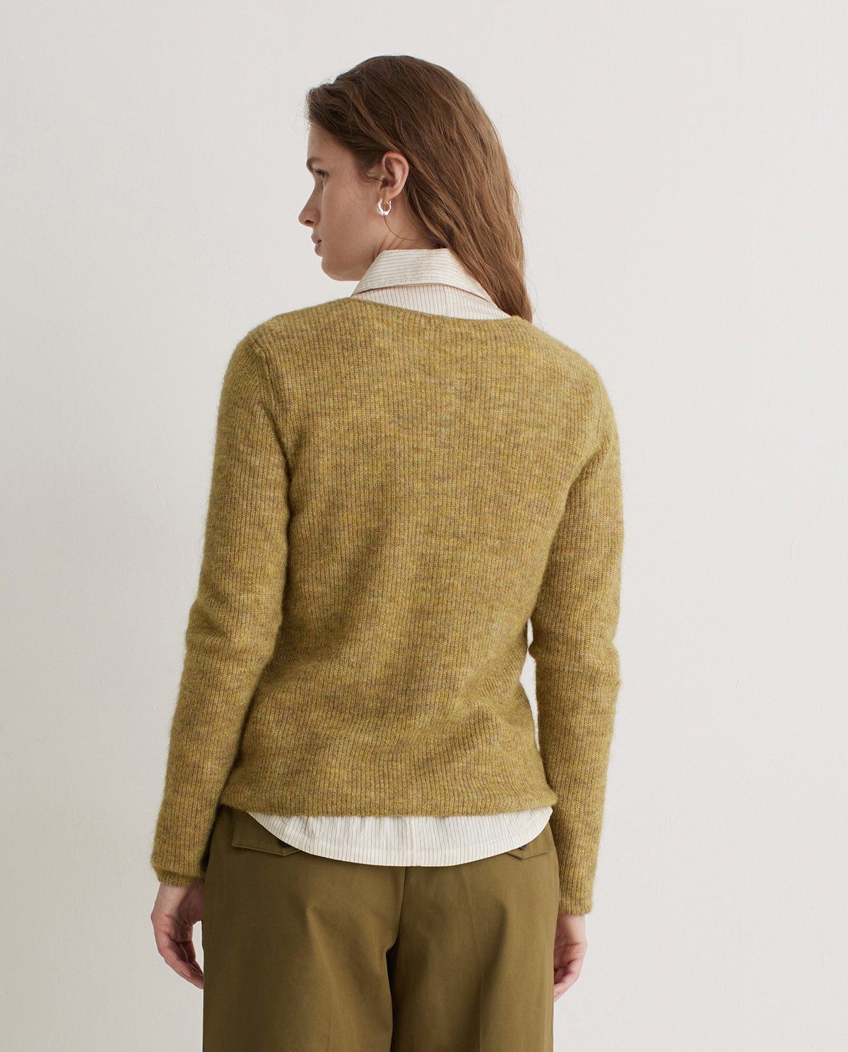 Olive green alpaca blend English rib cardigan - English rib cardigan, boba style 7