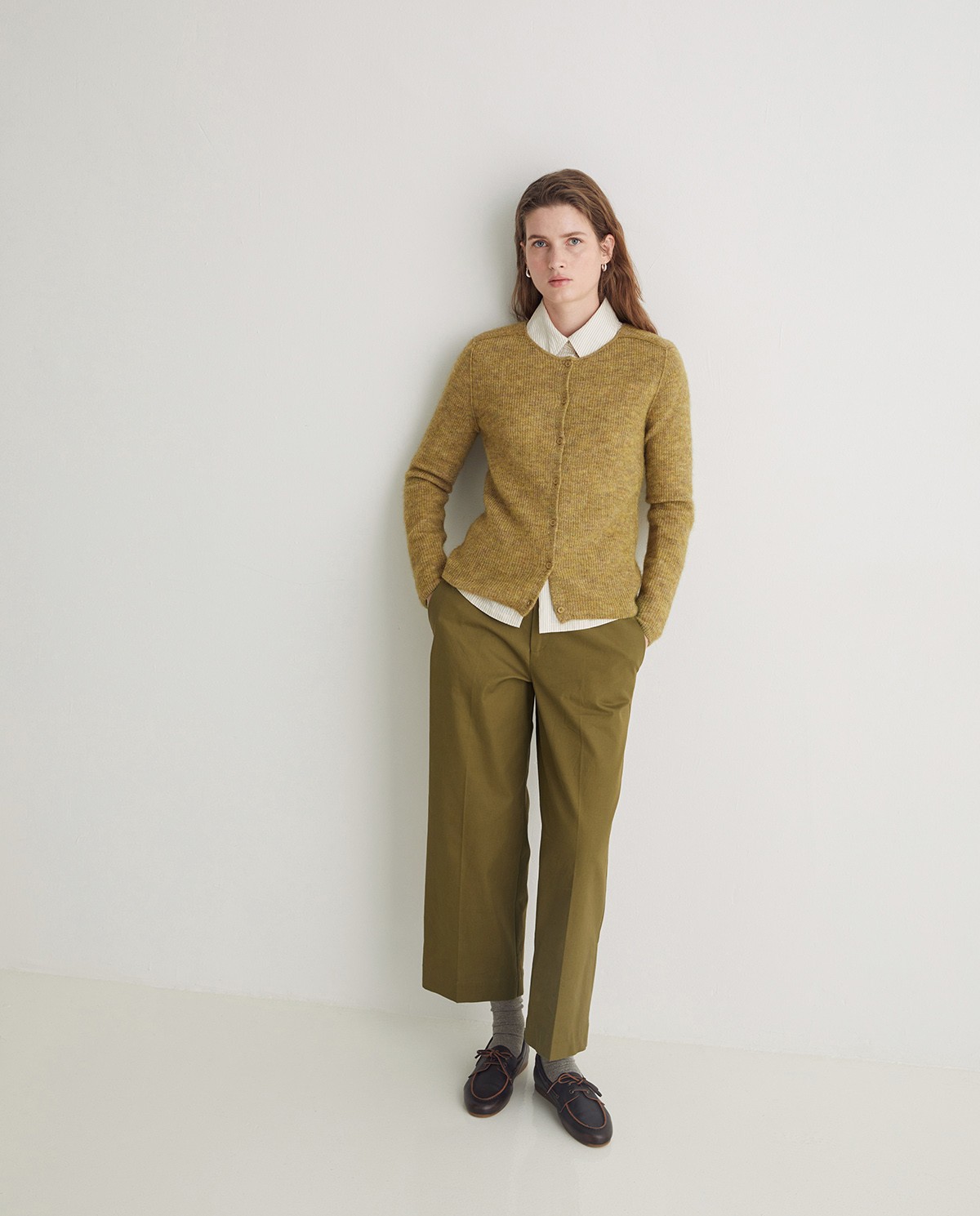 Olive green alpaca blend English rib cardigan - English rib cardigan, boba style 5
