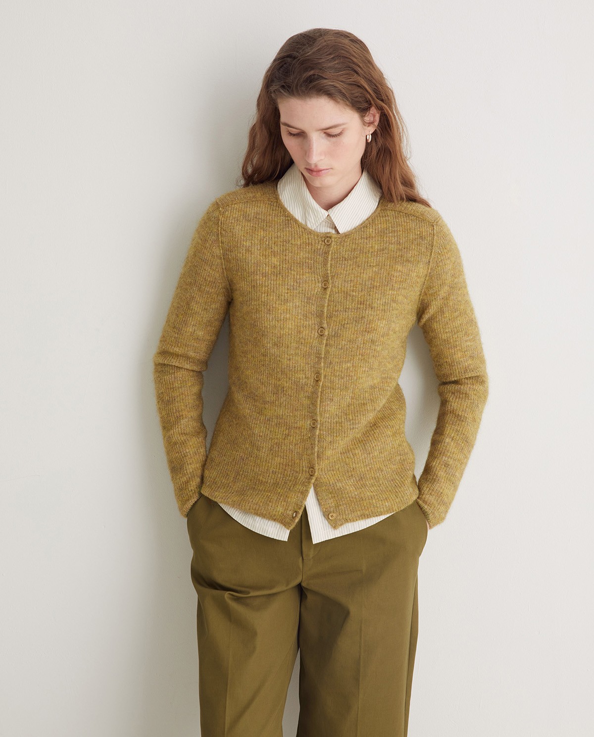 Olive green alpaca blend English rib cardigan - English rib cardigan, boba style 4
