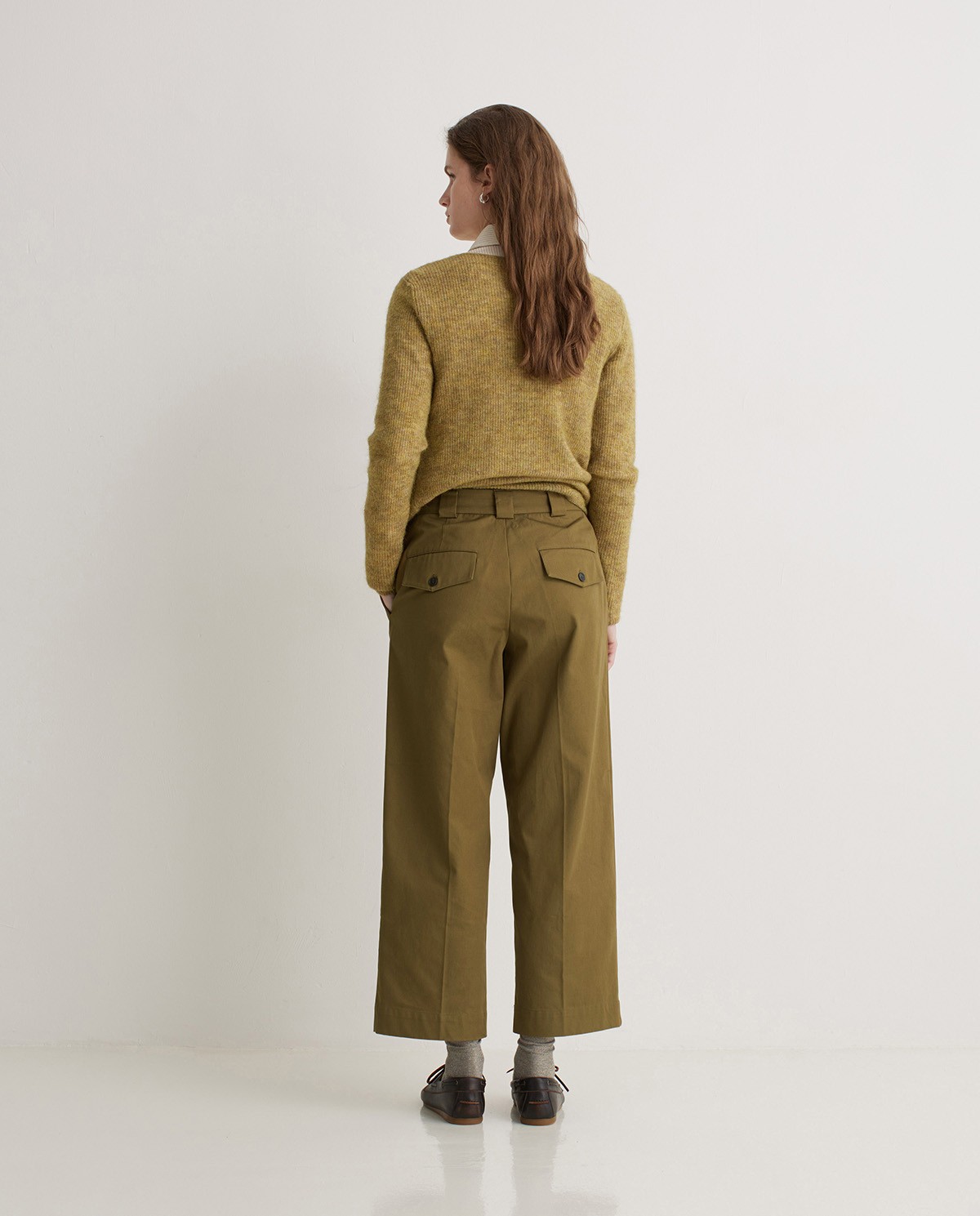 Olive-green 100% cotton regular-fit trousers woman Yerse - Front view 4