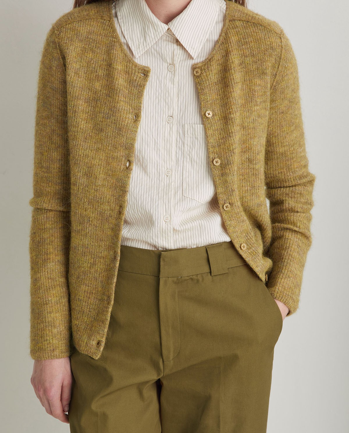 Olive green alpaca blend English rib cardigan - English rib cardigan, boba style 6