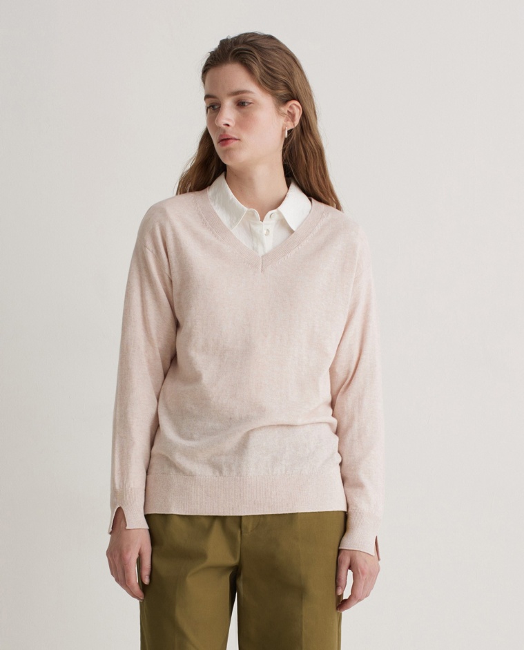 Jersey algodón orgánico y lana crudo mujer Yerse - Detalle frontal