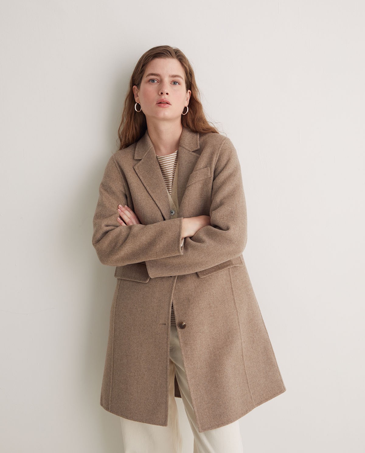 Abrigo midi mezcla lana marrón - Abrigo midi regular fit