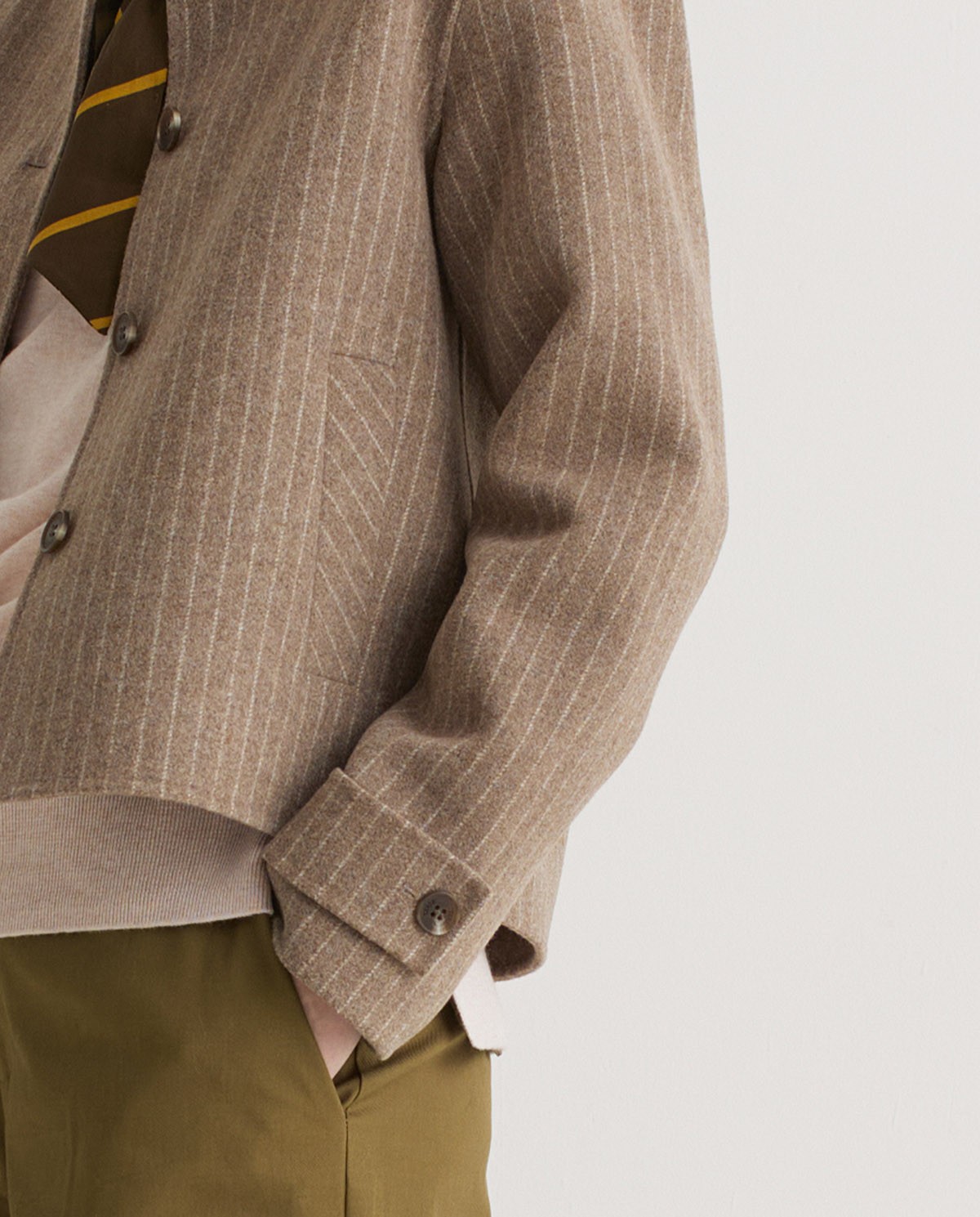 Handmade striped double-faced short jacket beige woman Yerse - Front view 2