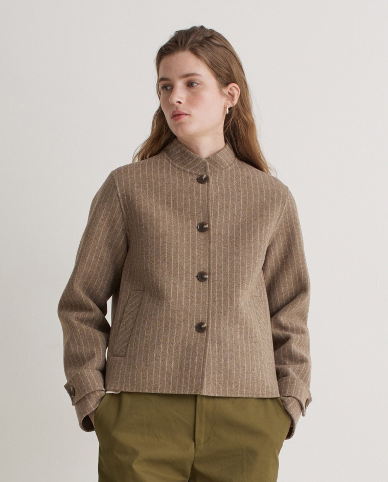 Handmade striped double-faced short jacket beige woman Yerse - Front view