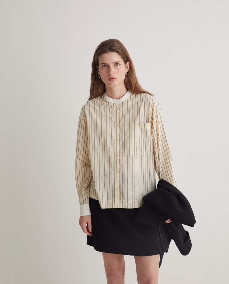 Ecru striped 100% cotton blouse woman Yerse - Front view
