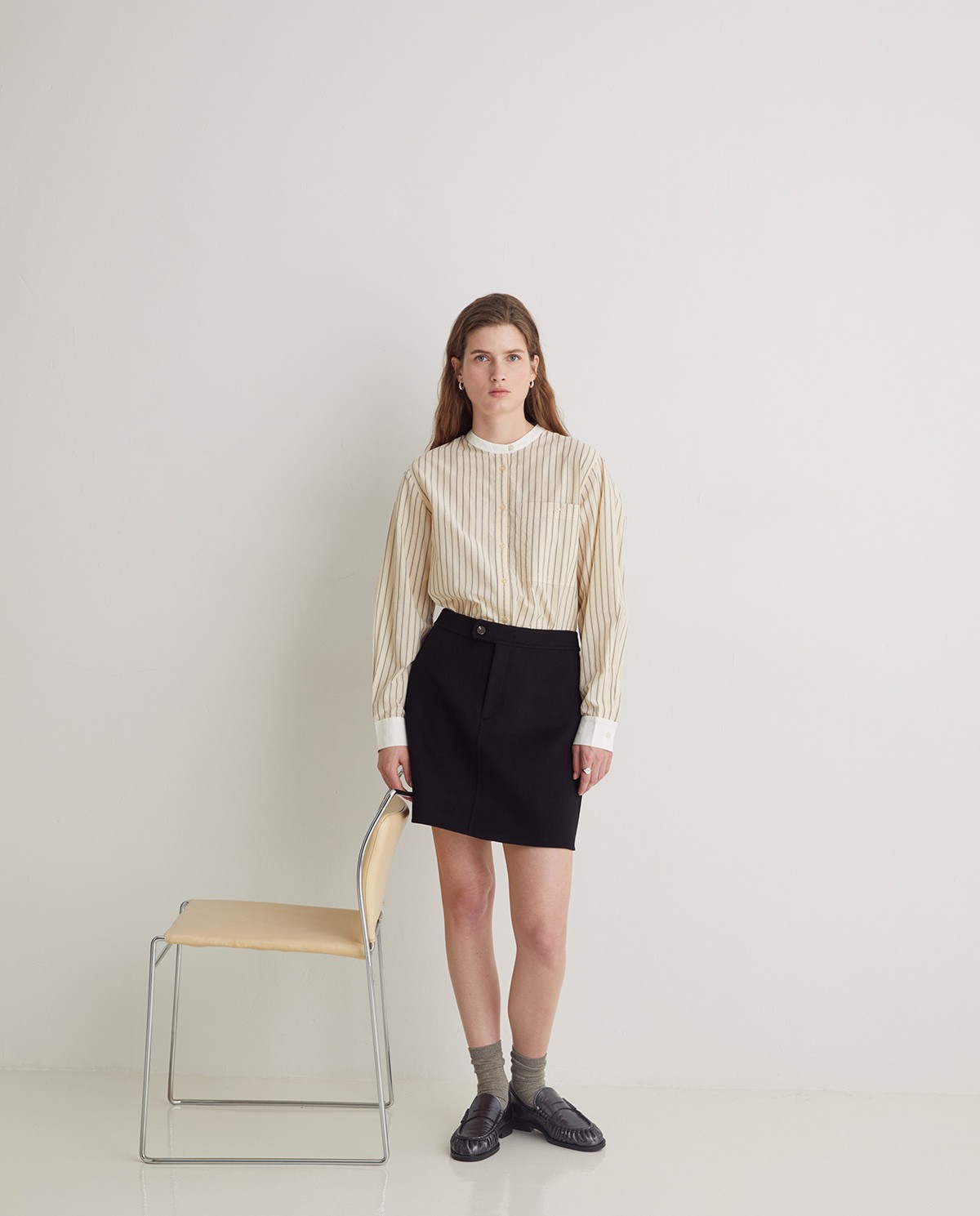 Black double-sided wool blend mini skirt - Skirt made of double-sided wool and recycled fiber blend fabric
