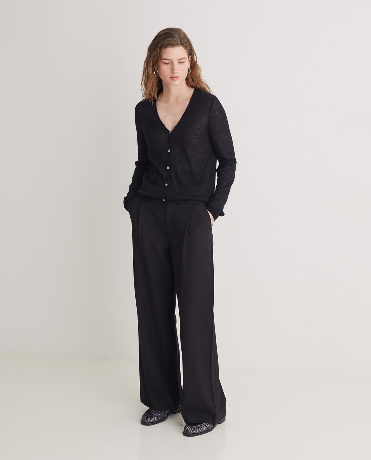 Pantalones traje wide leg pinzas negro - Pantalones wide leg 1