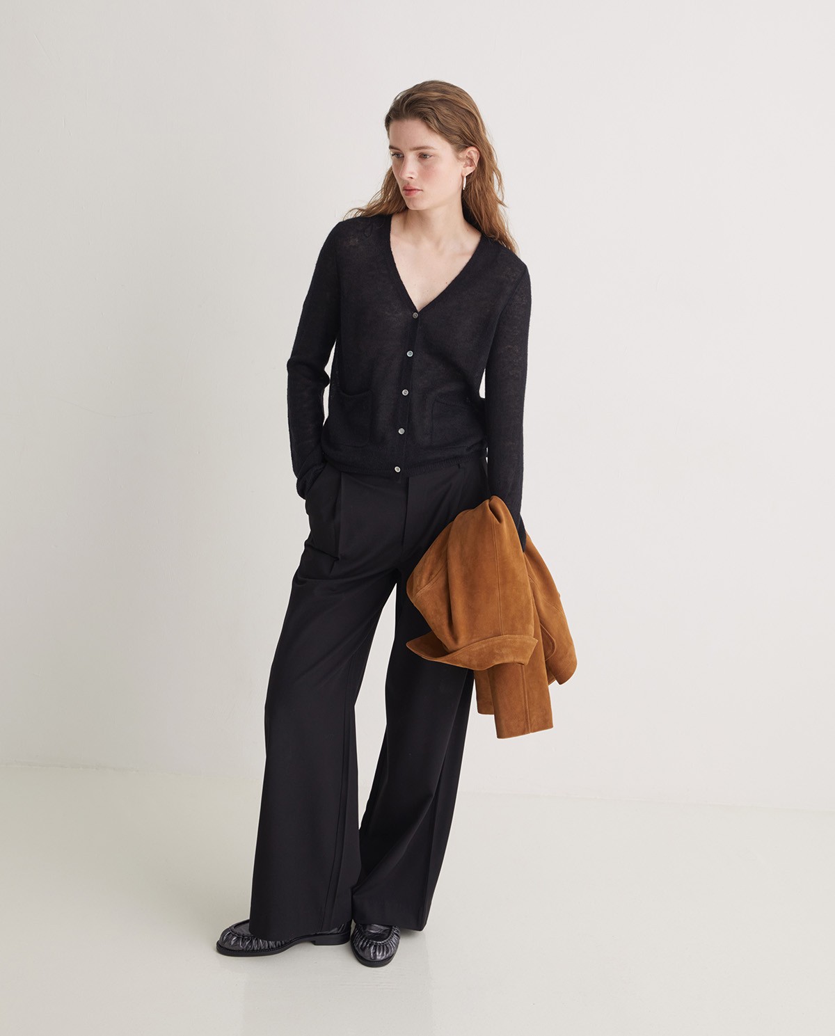 Pantalones traje wide leg pinzas negro - Pantalones wide leg