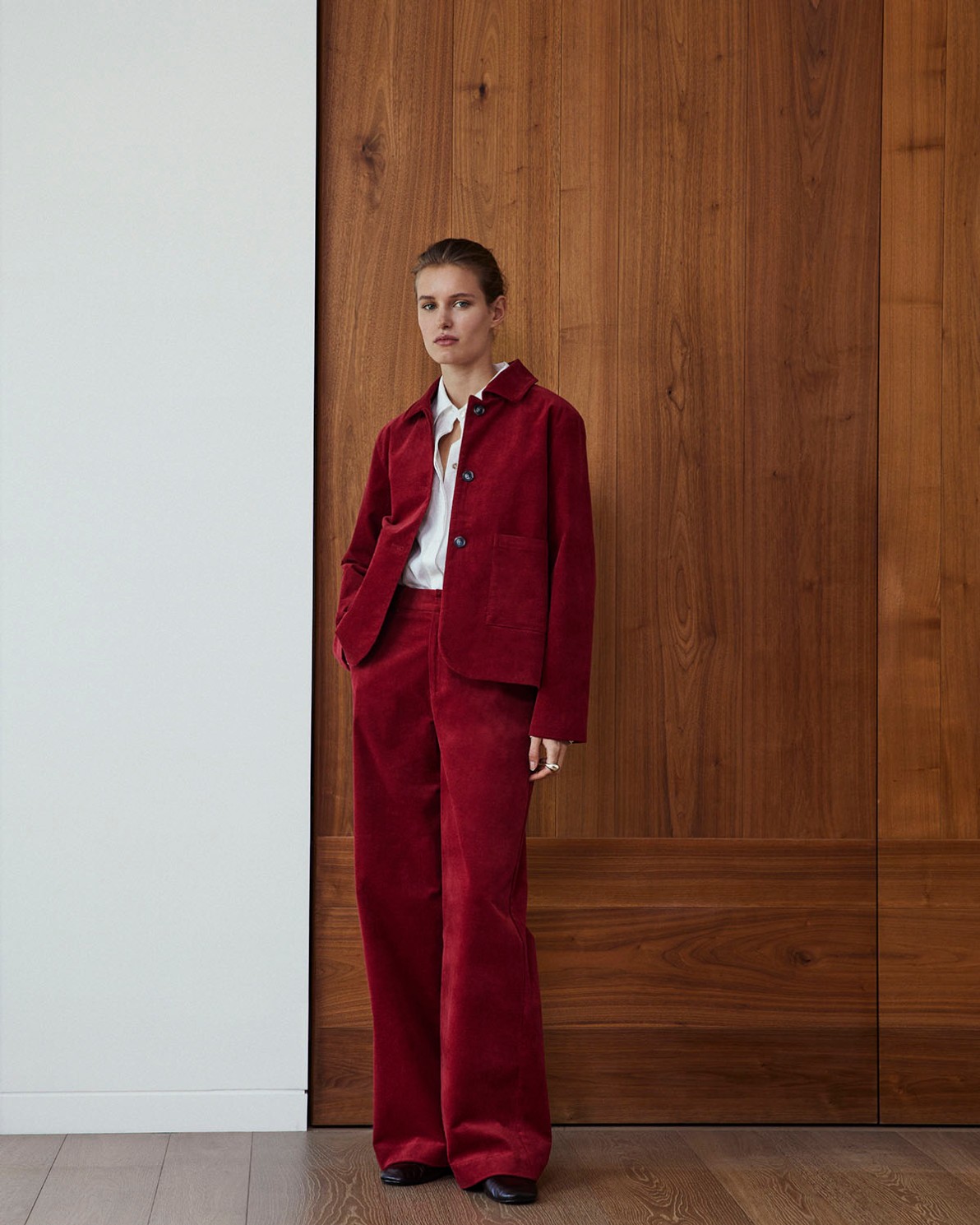 Dark-red short velvet jacket woman Yerse - Front view 1