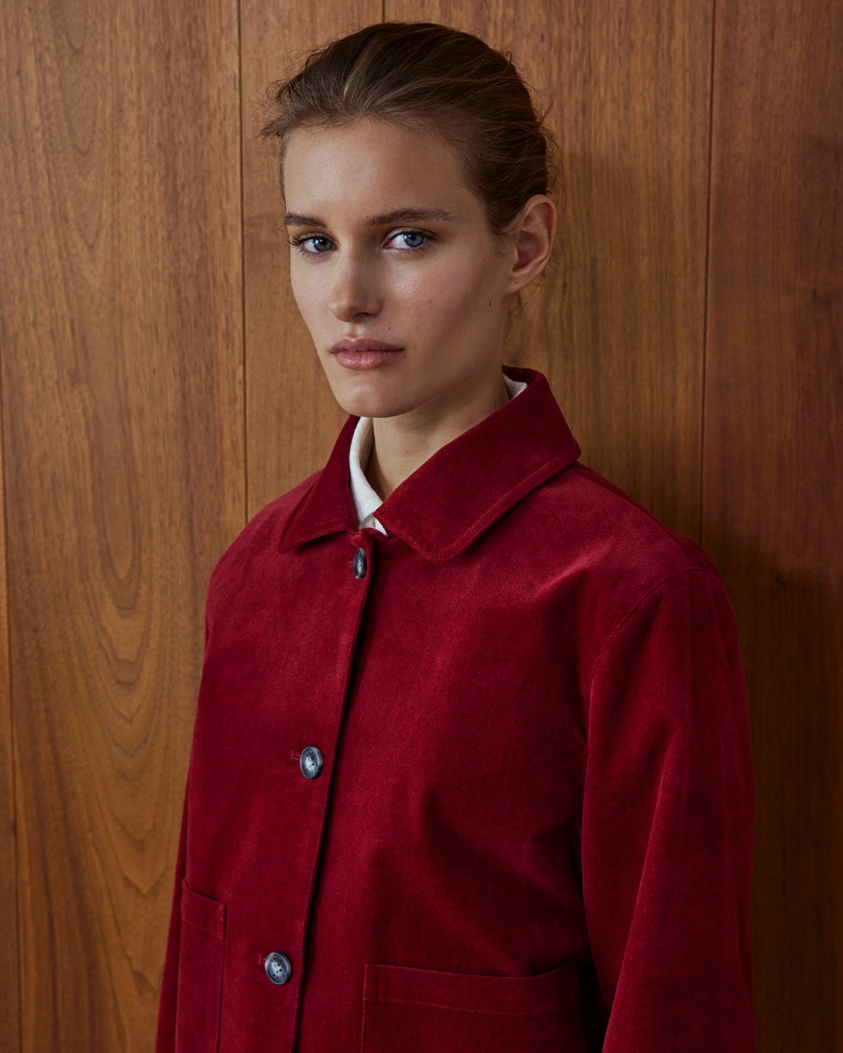 Dark-red short velvet jacket woman Yerse - Front view