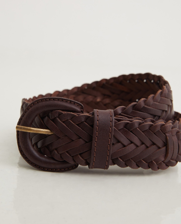 Ceinture en cuir tressé chocolat - Ceinture tressée