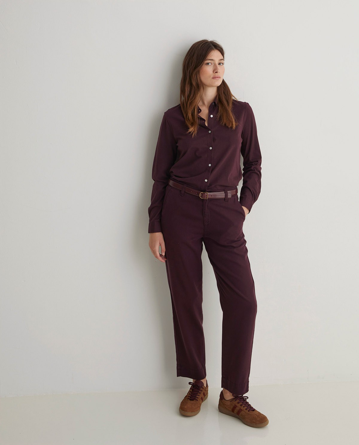 Chemise aubergine à manches longues 100 % coton - Chemise 100 % coton 6