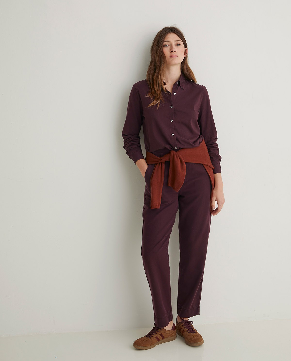Chemise aubergine à manches longues 100 % coton - Chemise 100 % coton 7