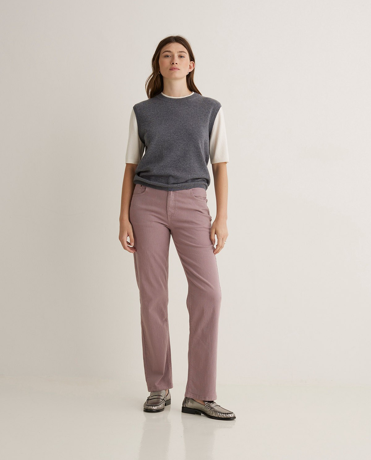 Grey two-tone short-sleeved sweater - Double-garment sweater 2