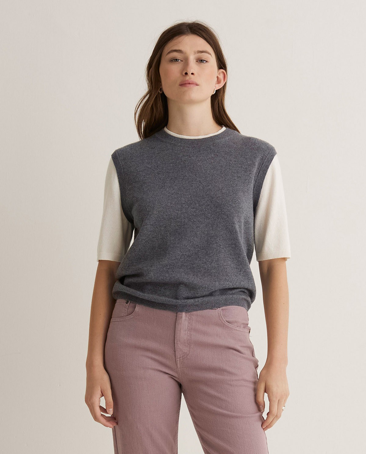 Grey two-tone short-sleeved sweater - Double-garment sweater 1