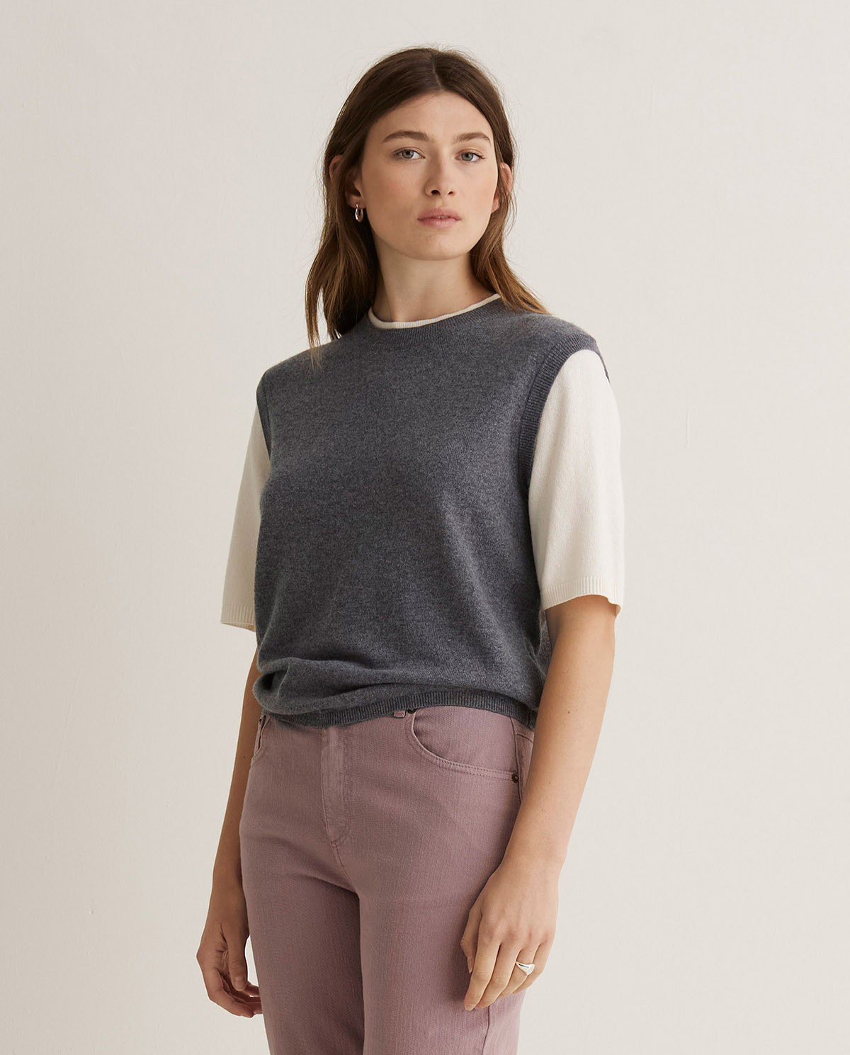 Grey two-tone short-sleeved sweater - Double-garment sweater 3