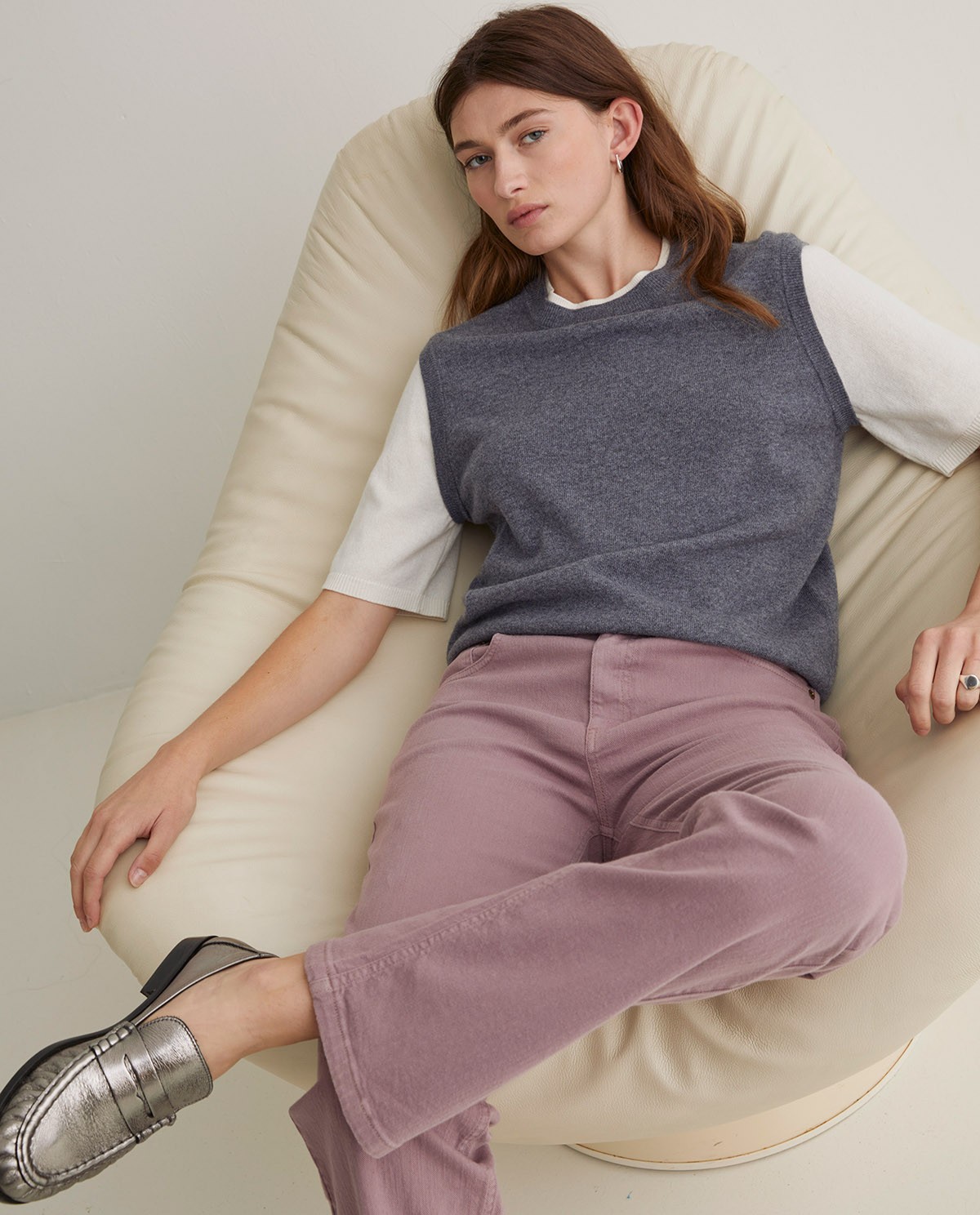 Grey two-tone short-sleeved sweater - Double-garment sweater