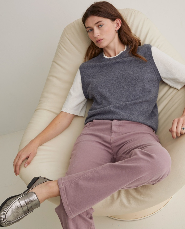 Grey two-tone short-sleeved sweater - Double-garment sweater