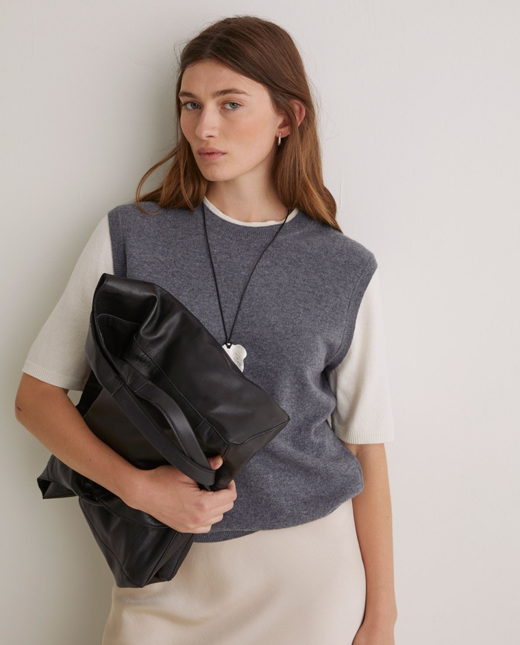 Sac hobo en cuir noir avec fermeture éclair - Sac hobo en cuir