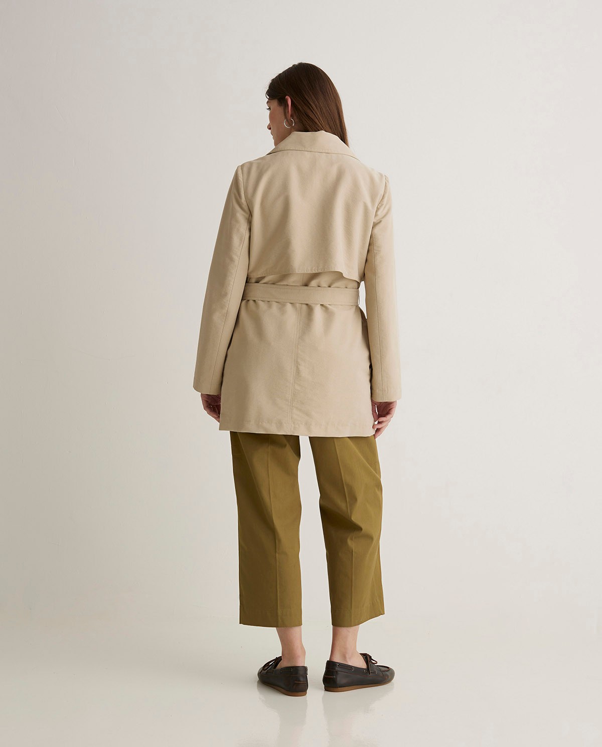 Trench corto cinturón beige- Trench mezcla de tencel 6