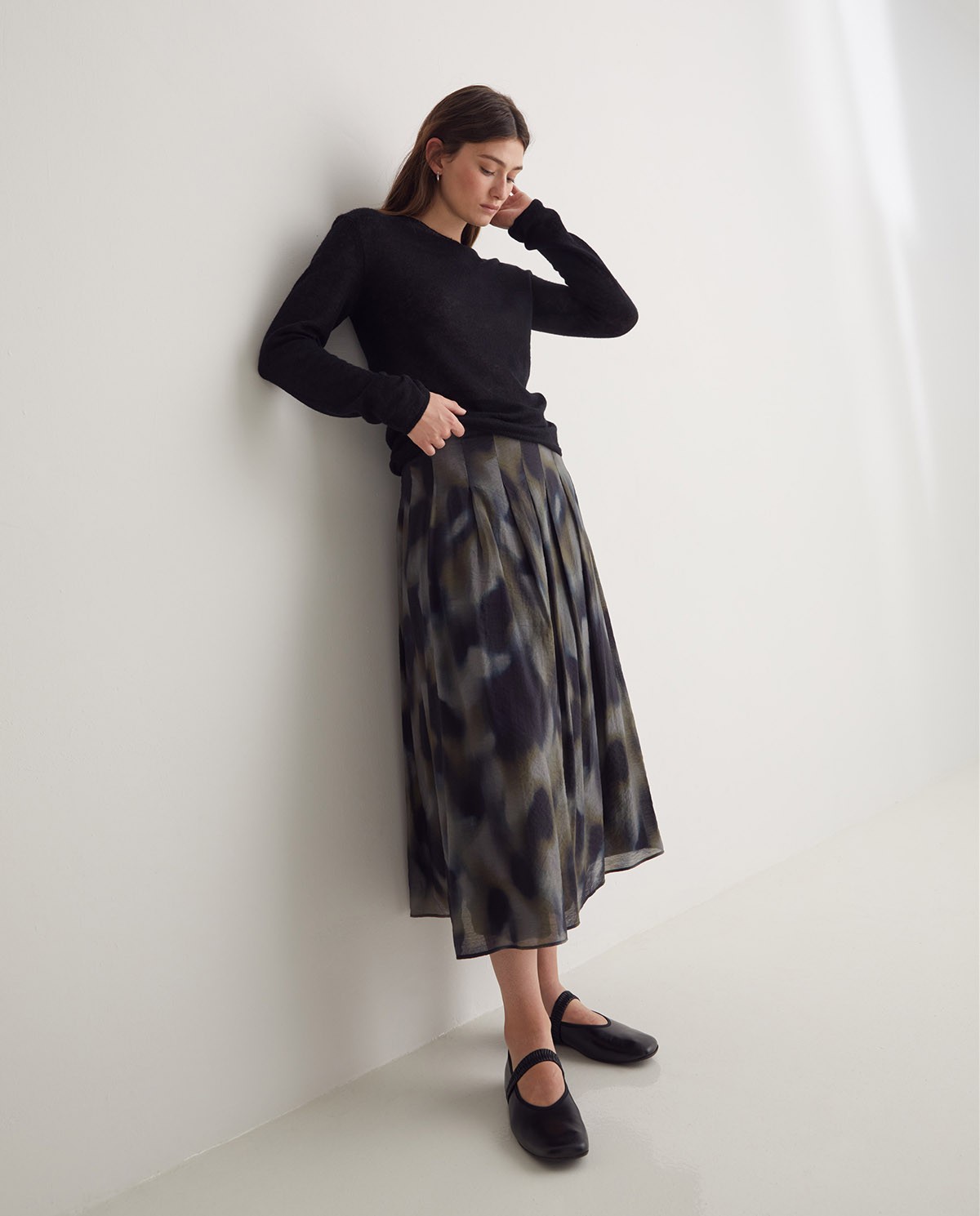 Falda midi evasé estampada multicolor - Falda midi