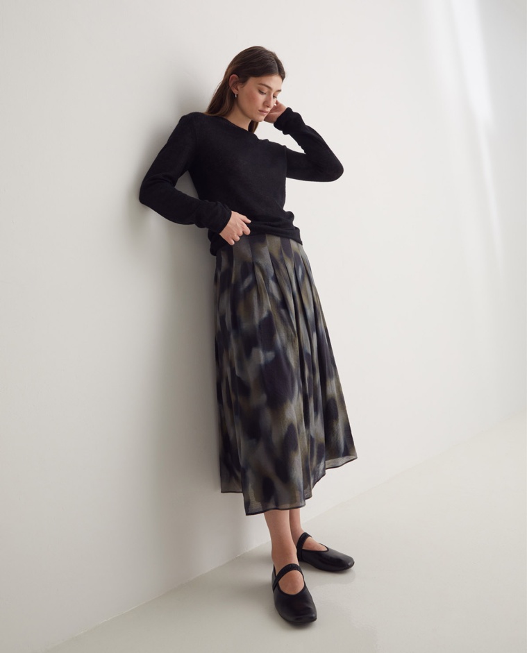 Falda midi evasé estampada multicolor - Falda midi