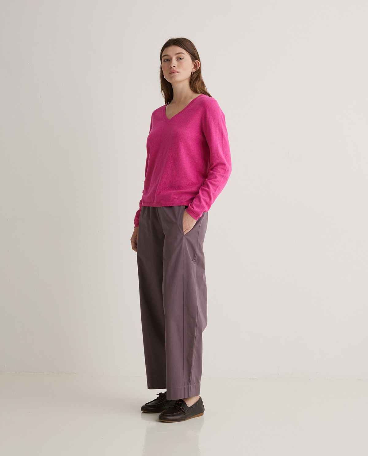 Jersey algodón orgánico cuello pico fucsia oscuro - Jersey algodón orgánico 100% 4