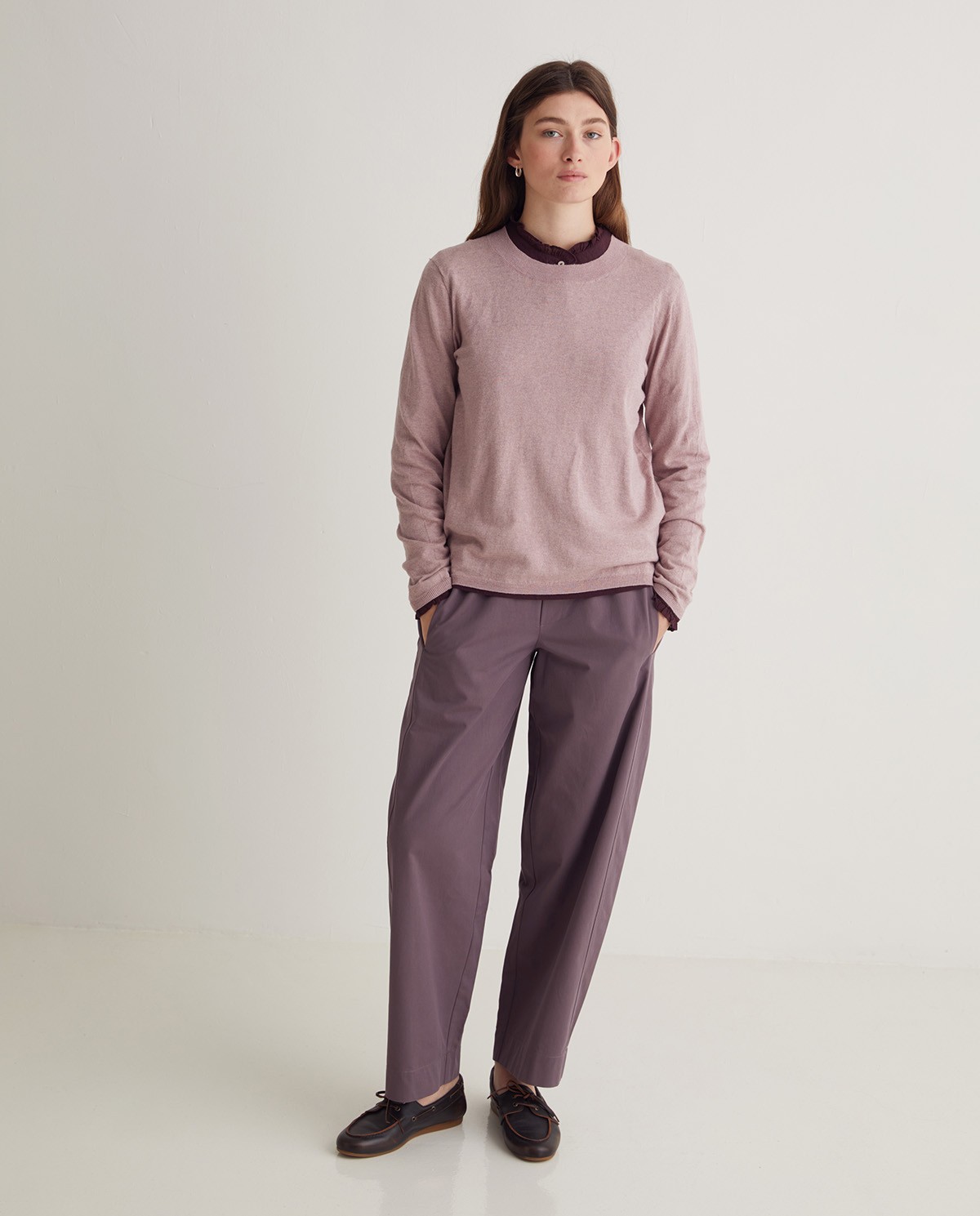 Pull mauve col rond en coton bio - Pull 100% coton bio 1