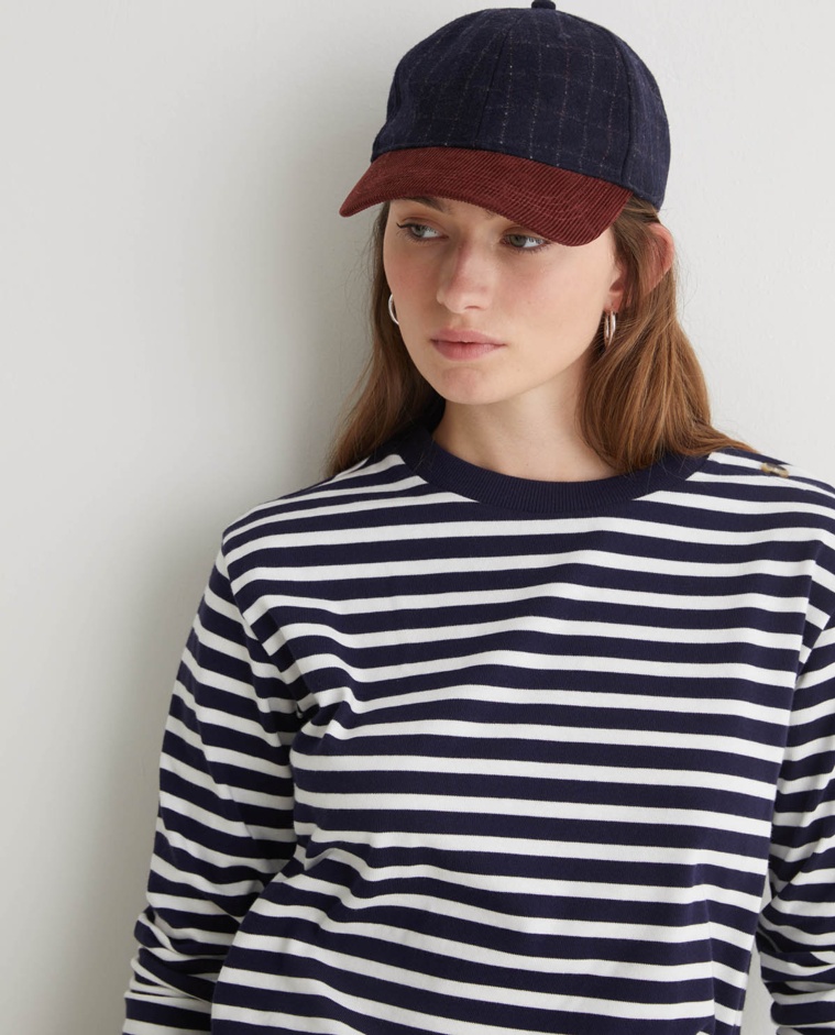 Chapeau en velours côtelé et flanelle bleu marine - Chapeau rayé