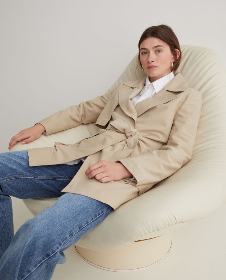 Trench court à ceinture de sable - Trench en mélange Tencel