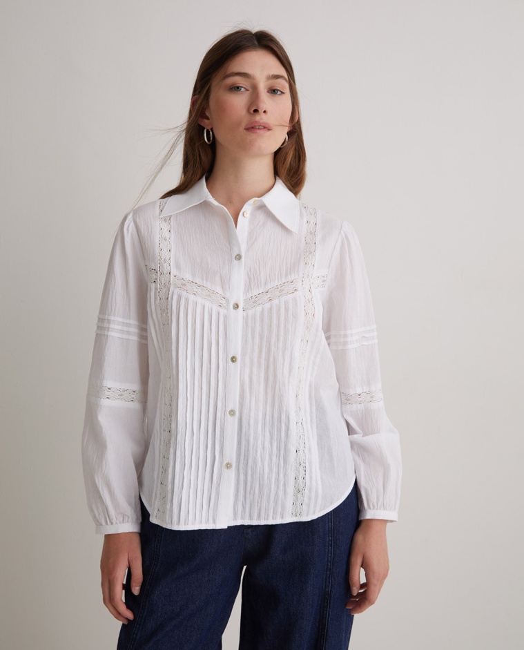 Blusa 100% algodón puntillas blanco mujer Yerse - Detalle frontal