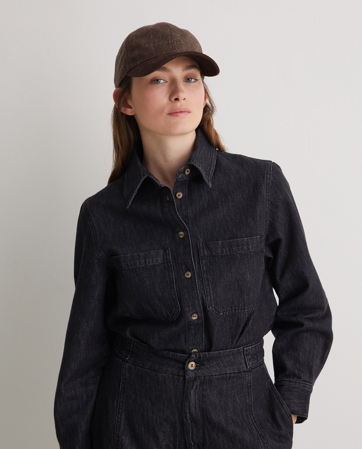 Brown corduroy and flannel hat