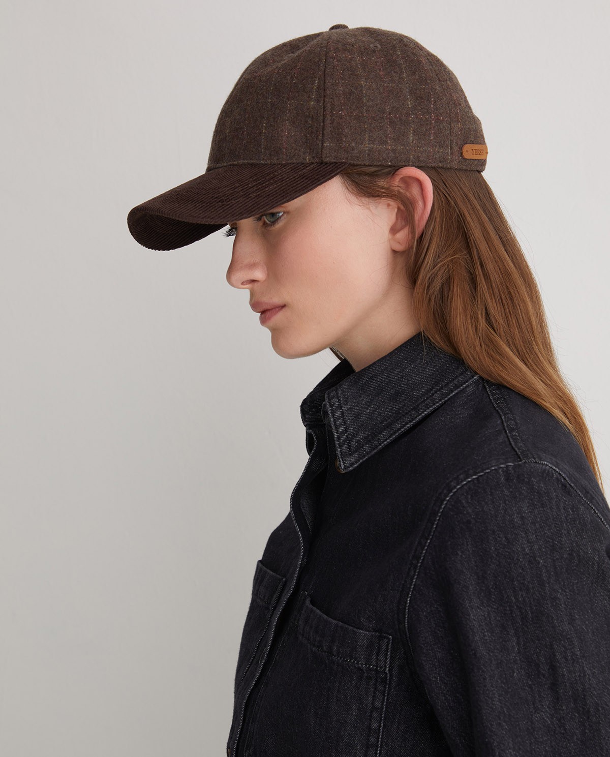 Brown corduroy and flannel hat - Striped hat