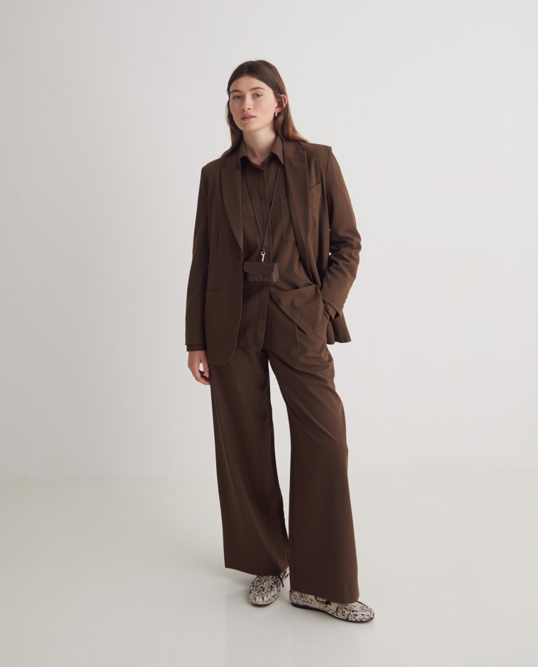 Brown pleated wide-leg suit pants - Wide-leg pants