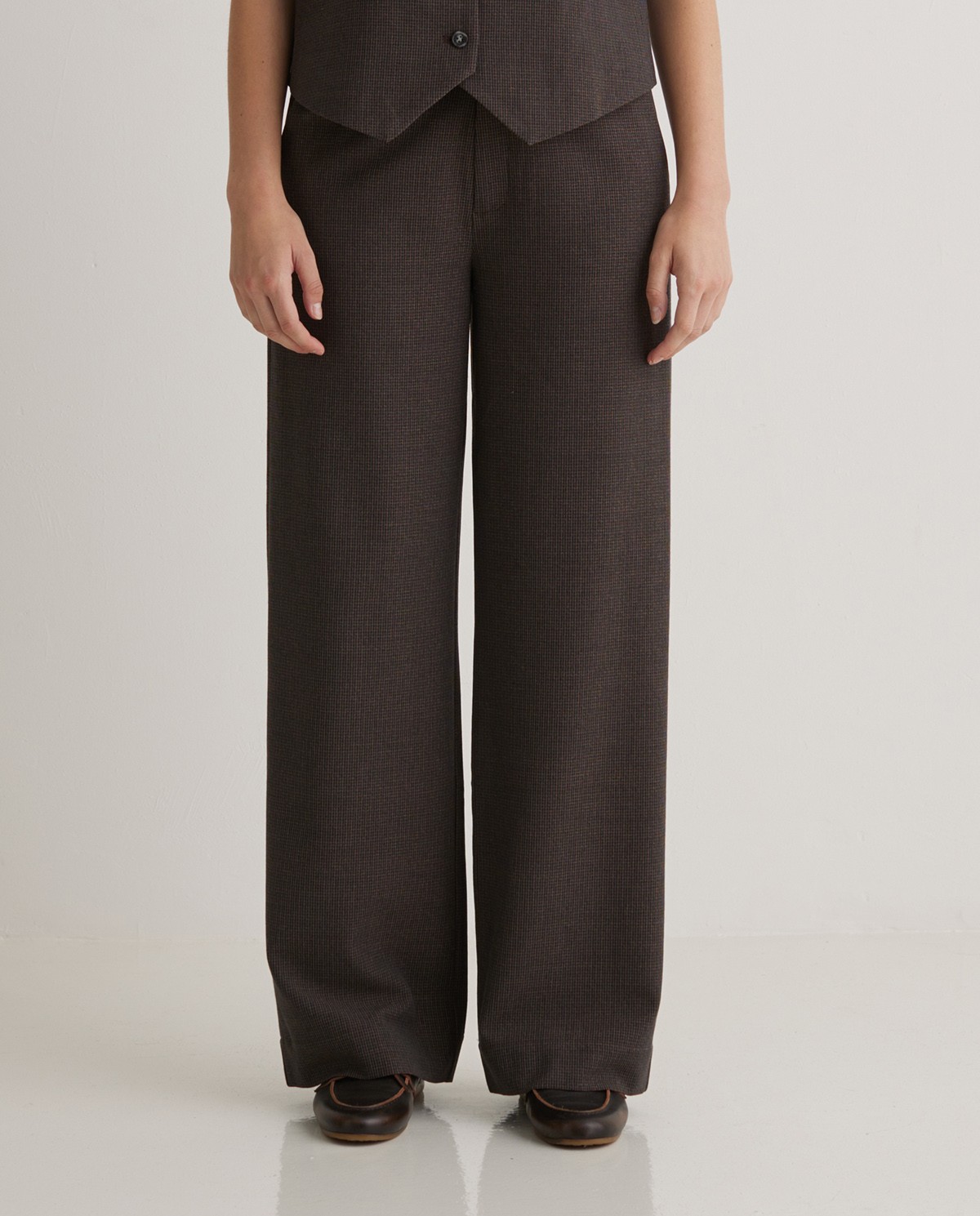 Pantalones wide leg cintura elástica marrón - Pantalones wide leg 2