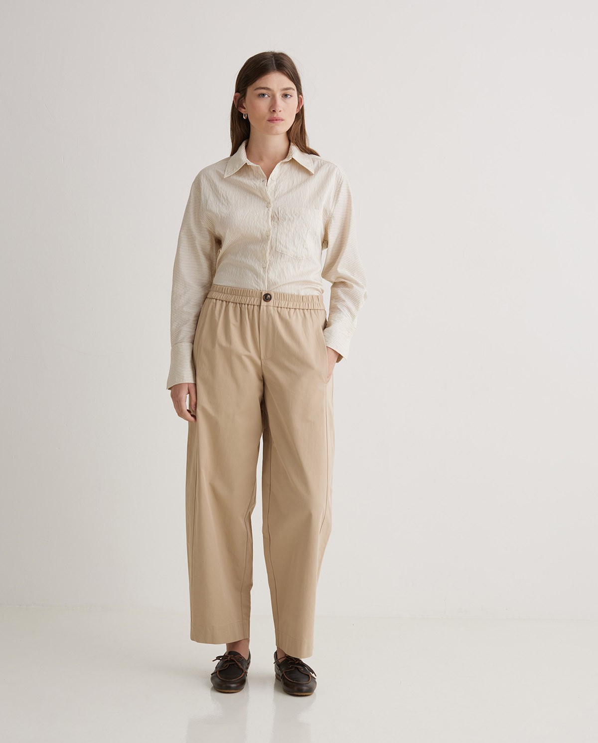 Pantalones anchos balloon fit beige- Pantalones 100% algodón 2